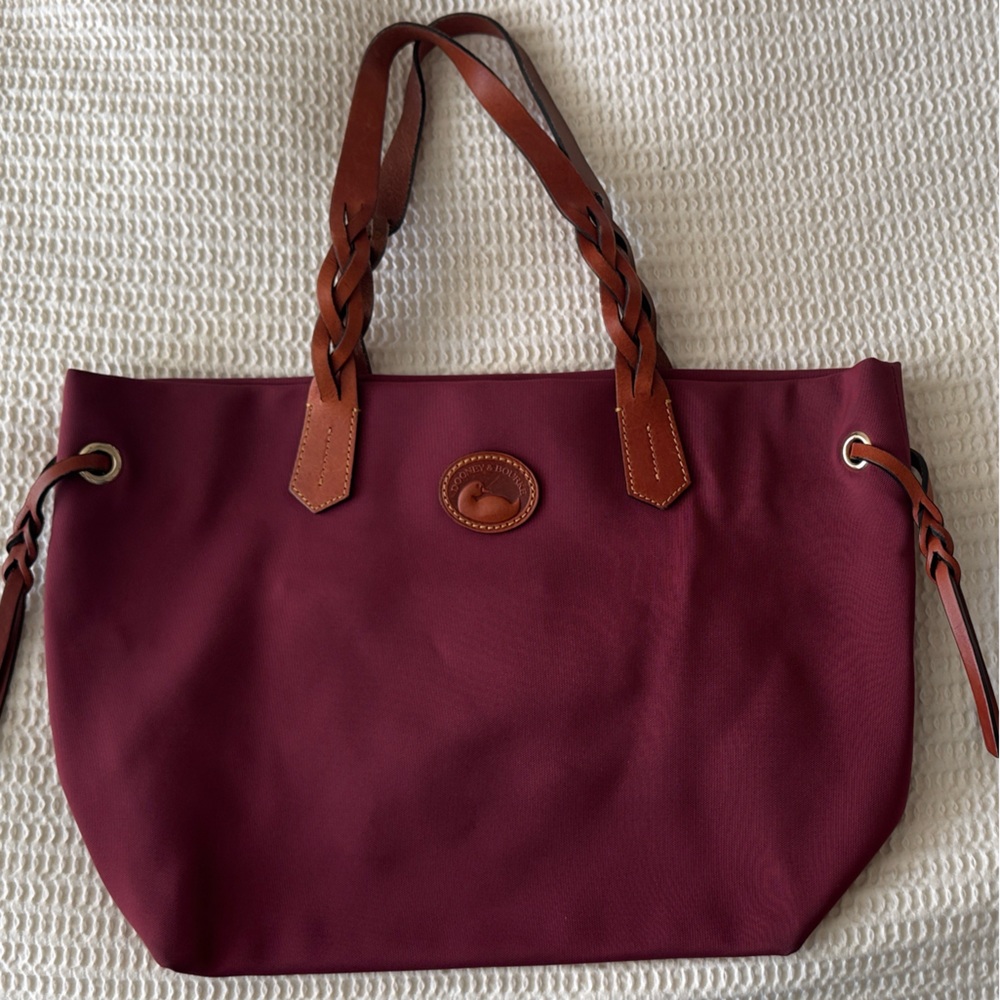 Dooney & Bourke Burgundy Nylon Tote Leather Braided Handles
